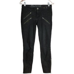Madewell Women Skinny Jeans Low Rise Zipper Ankles Pockets Black Moto Size 2